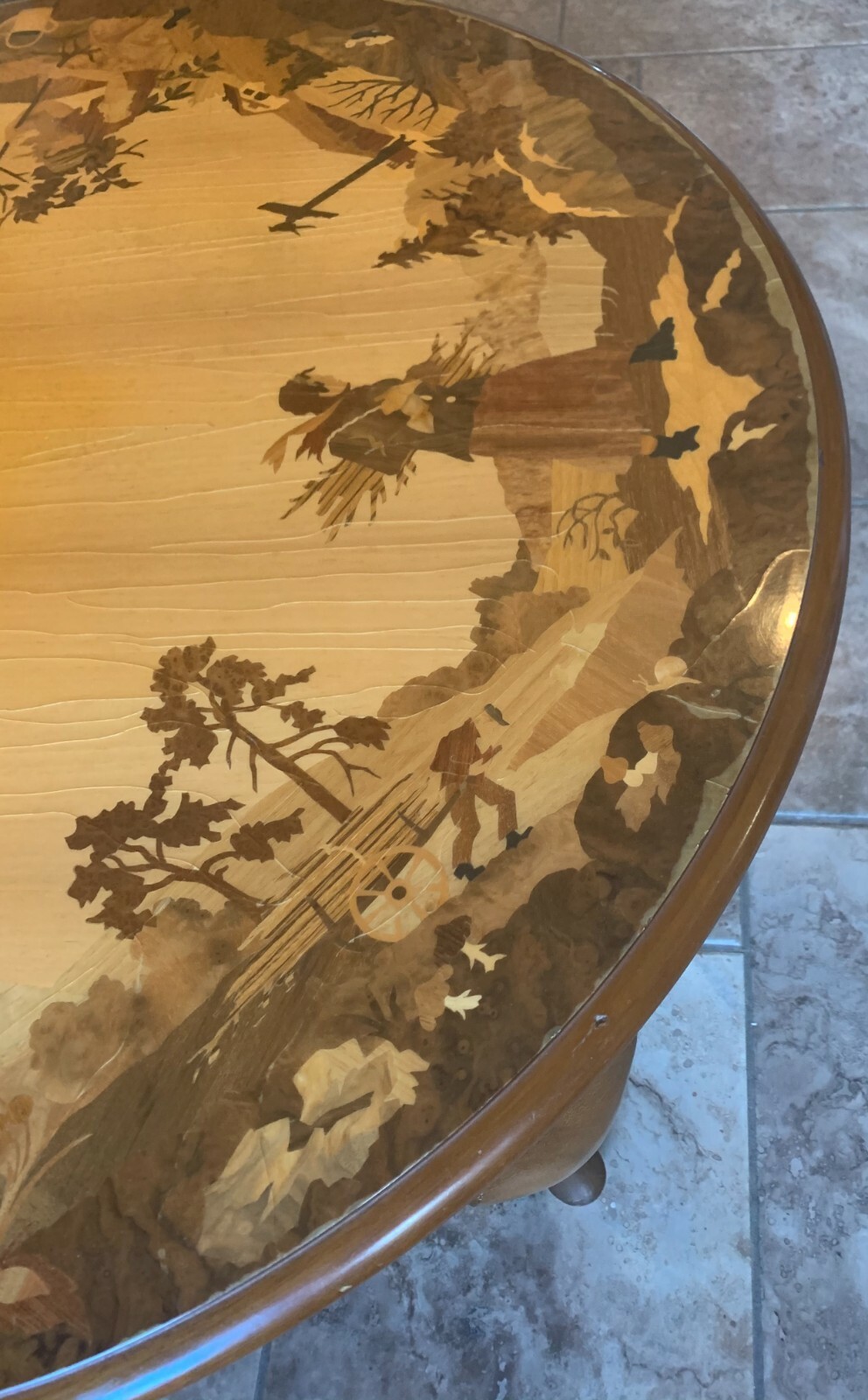 Buchschmid & Gretaux BG German Wood Round Coffee Table Inlay Marquetry 4 Seasons