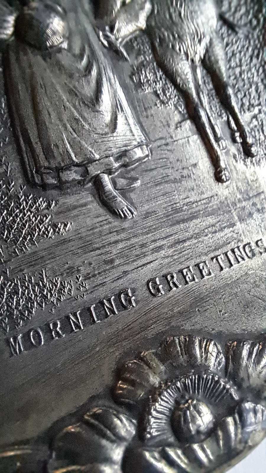 Antique Silver Plate EMBOSSED REPOUSSE TRAY TRINKET DISH Animal Floral Japan Cow