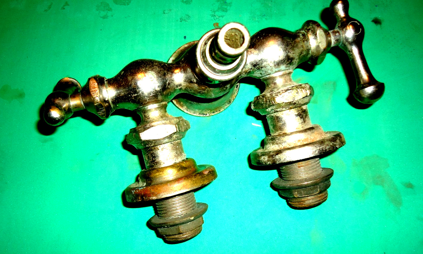 ANTIQUE BRASS & NICKEL-PLATED FAUCET FIXTURE ‘( UNUSUAL )) HANDLES BRASS