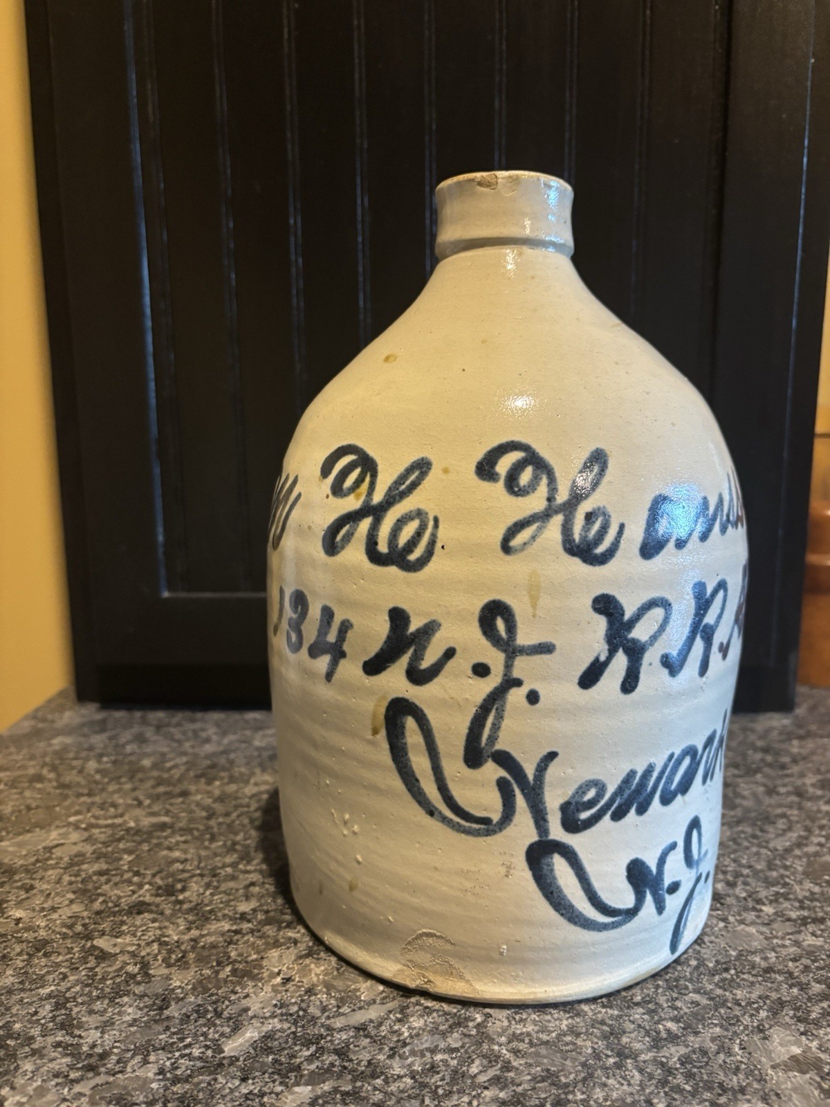 Antique W. H. Hansshing; Newark NJ Script Stoneware Jug