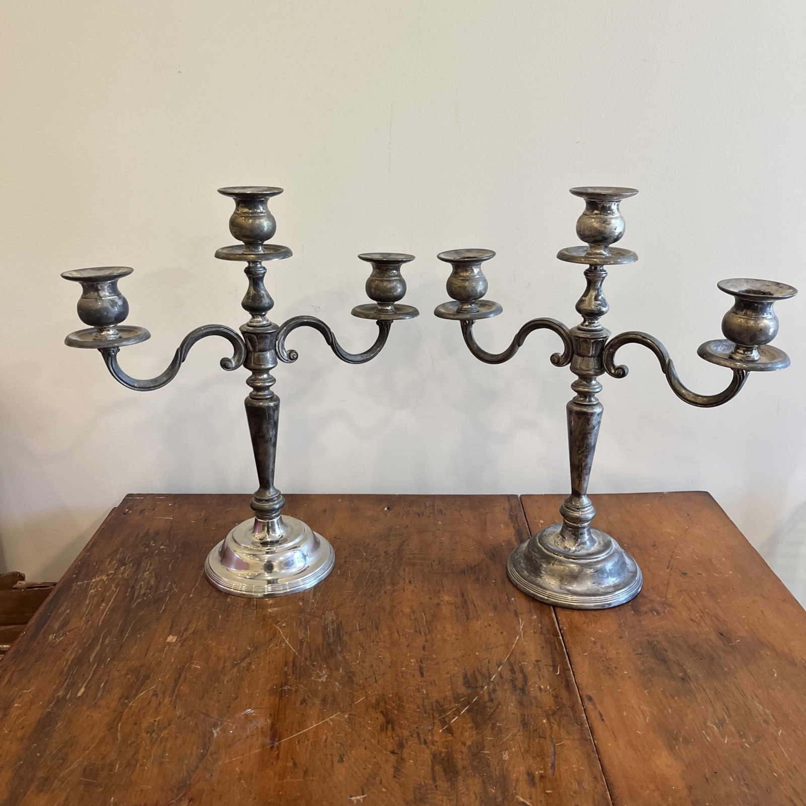 Elegant Vintage Three Arm Silverplate Candelabras – Set Of Two Unbranded