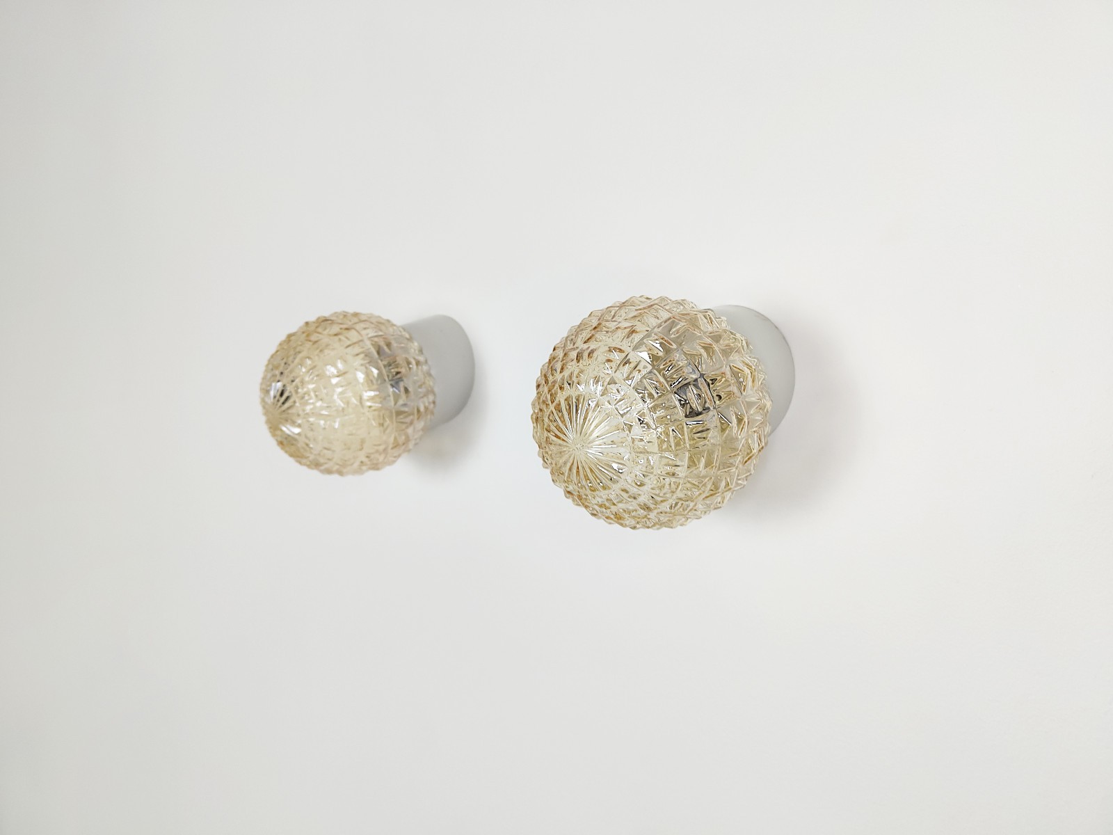 Pair of glass plafonniers, wall lamps, Scandinavian mid century lighting, 1960s