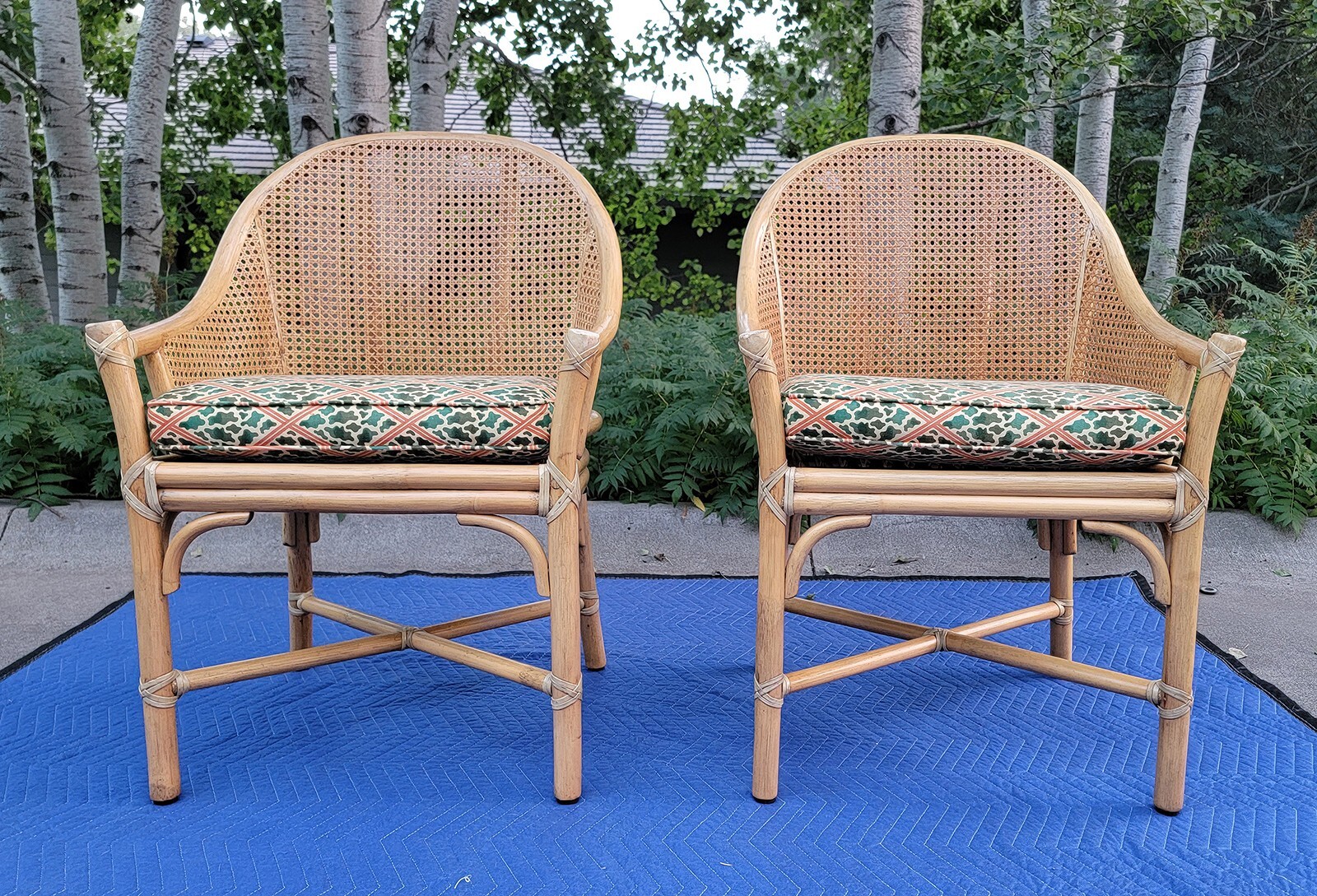 PAIR MCGUIRE San Francisco Rattan/Cane Arm Dining Chairs