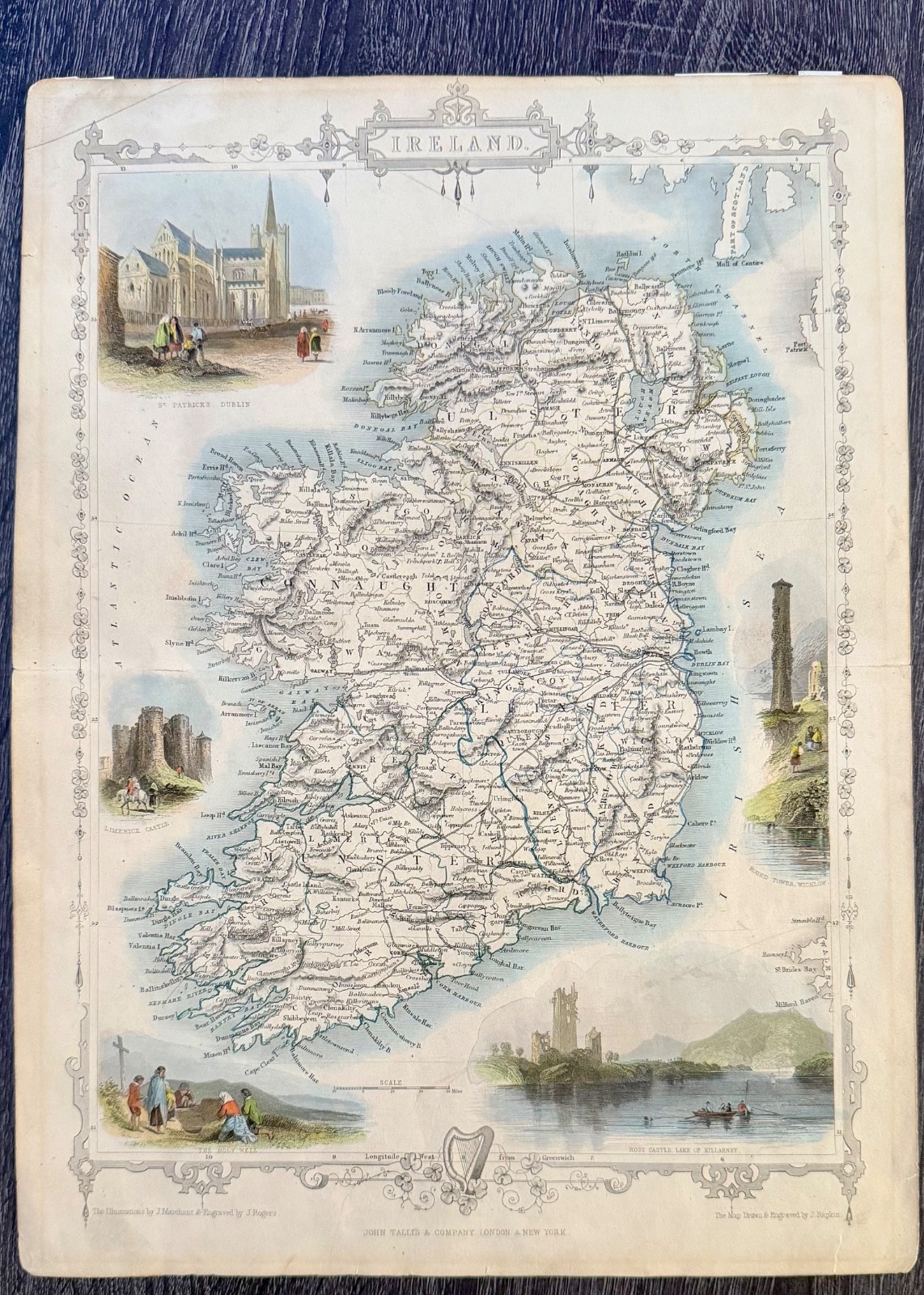 1851 John Tallis Ireland Map — Original Hand-Colored Antique — Rapkin Engraving