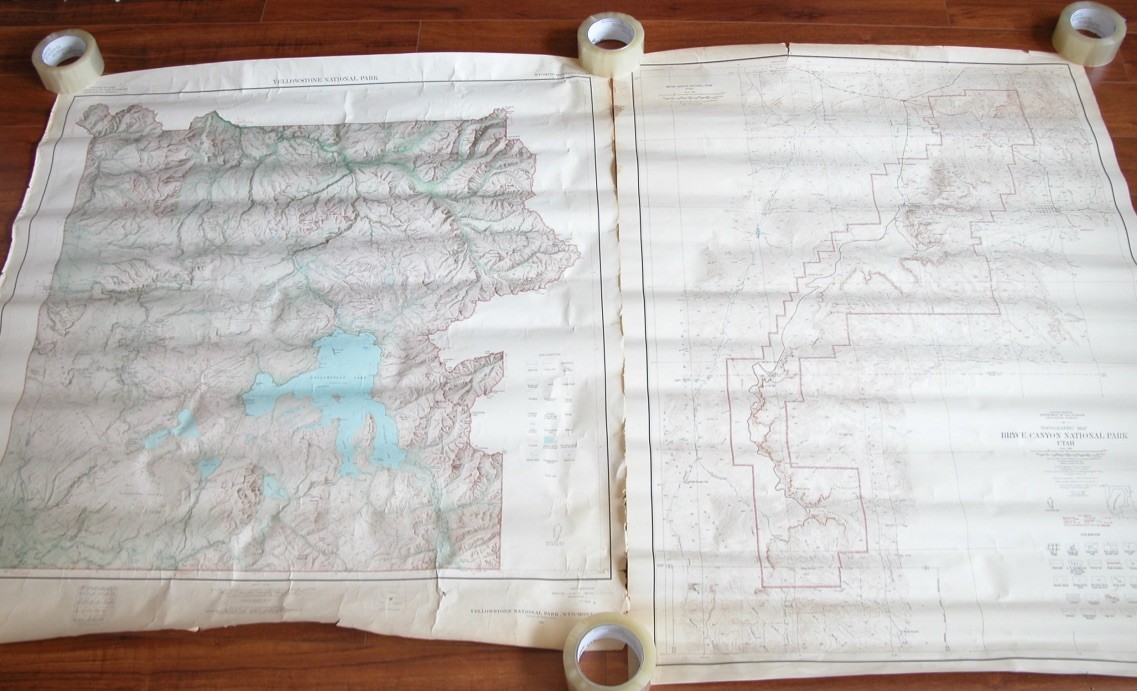 Vtg 40s Bryce Canyon National Park Topo Map 60s Yellowstone National Park Survey