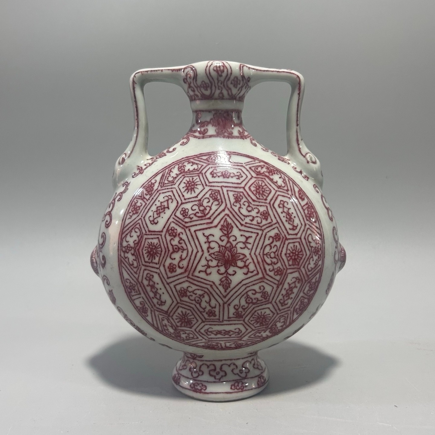 Fine Collectable Art Hand Painting Underglaze Red Porcelain Flat Vase