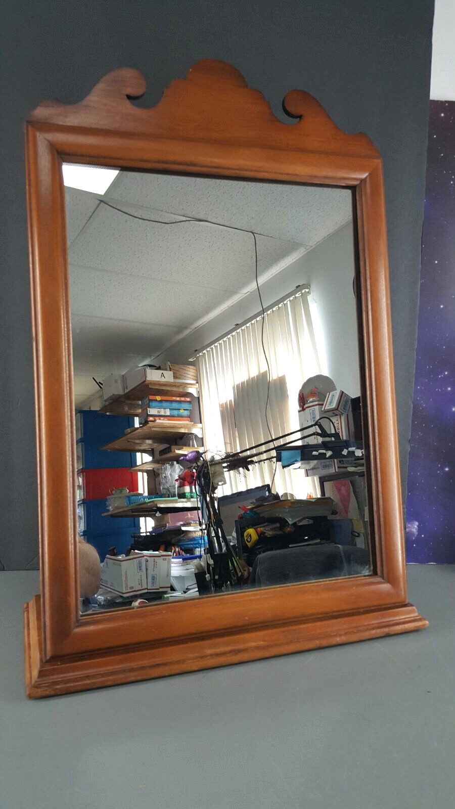 VINTAGE WOOD DRESSER TABLE DESK TOP TILTED MAKEUP VANITY SHAVING MIRROR ANTIQUE