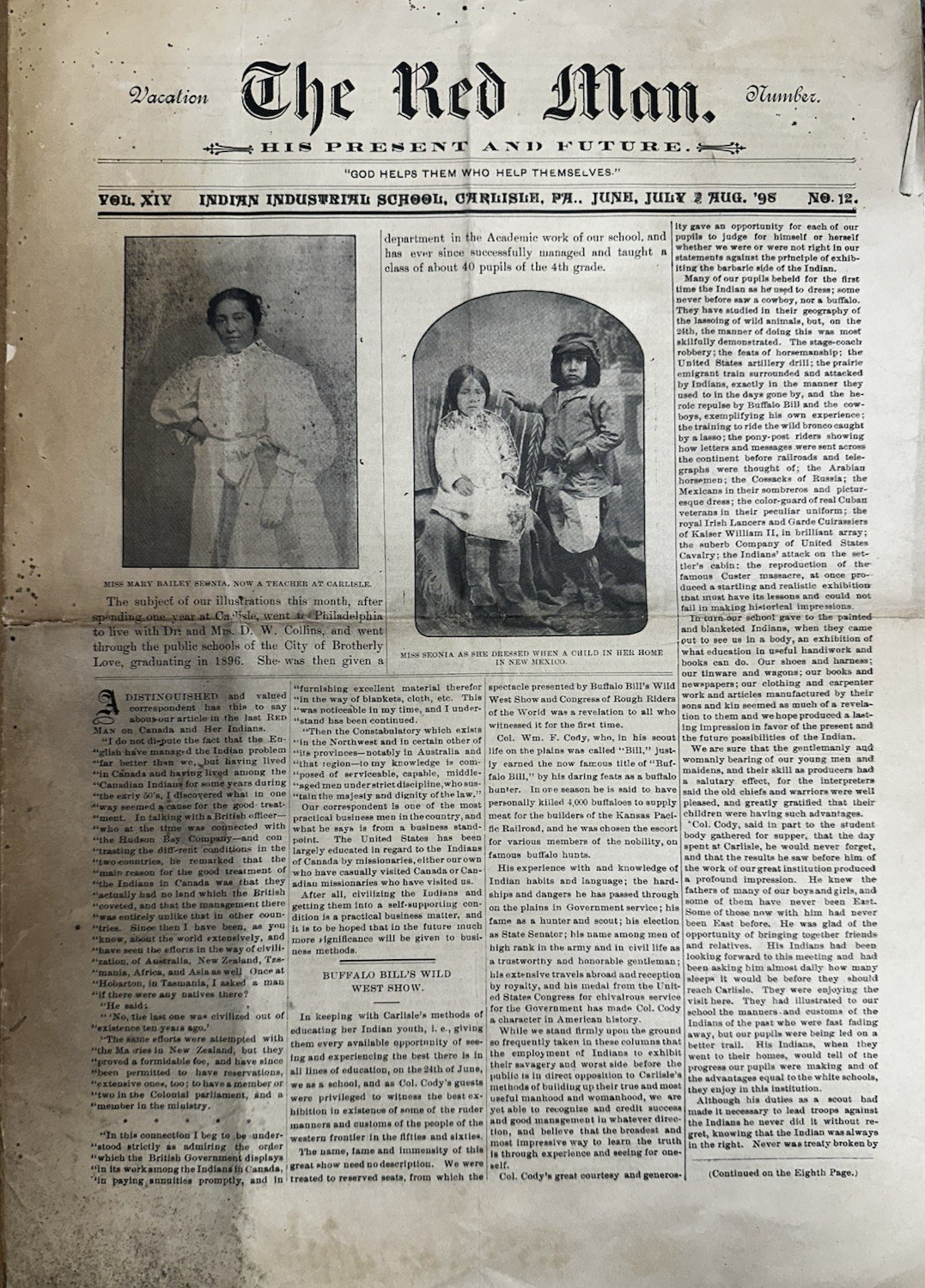 Rare Carlisle Indian School 1898 Newspaper RED MAN Buffalo Bill Original