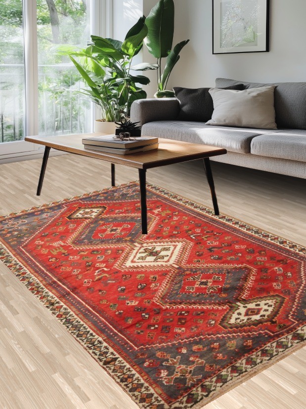 Traditional Red Area Rug 5×8 Handmade Wool Geometric Vintage for Any Room