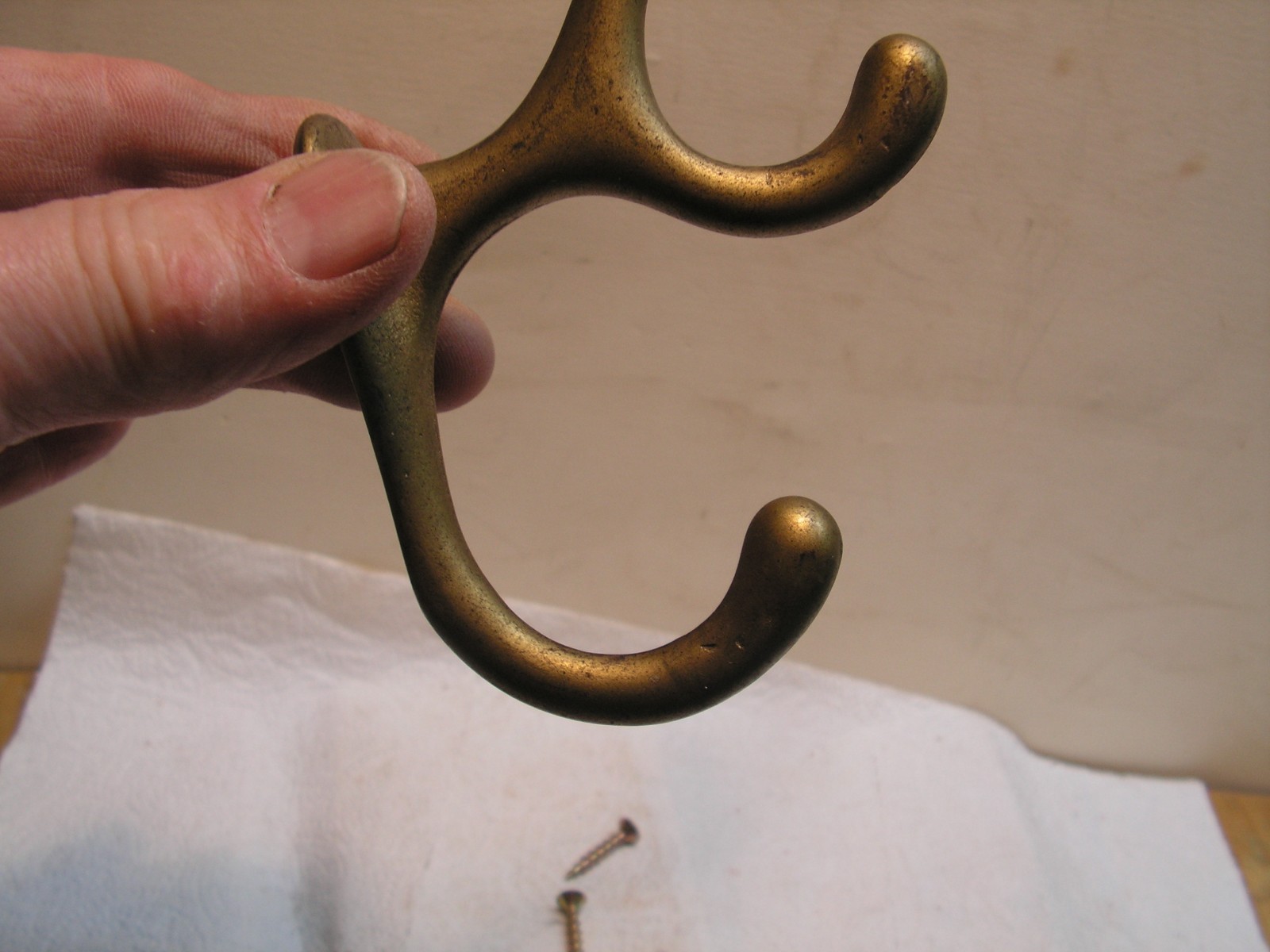 Antique Solid Steel Wall Hook Vintage TRIPLE Ball End Coat Hat Hook Rustic