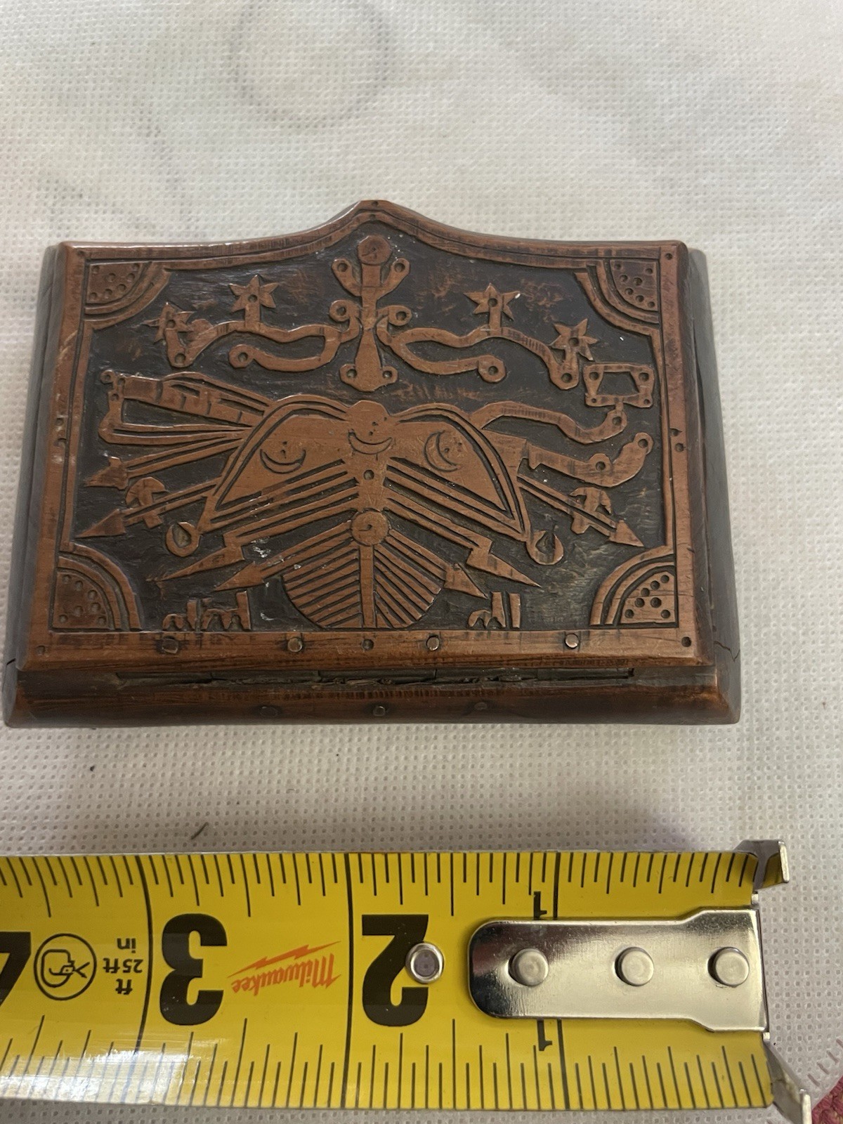 Antique Turkish Ottoman Carved Wood Box Tughra Military Motif 19th Century