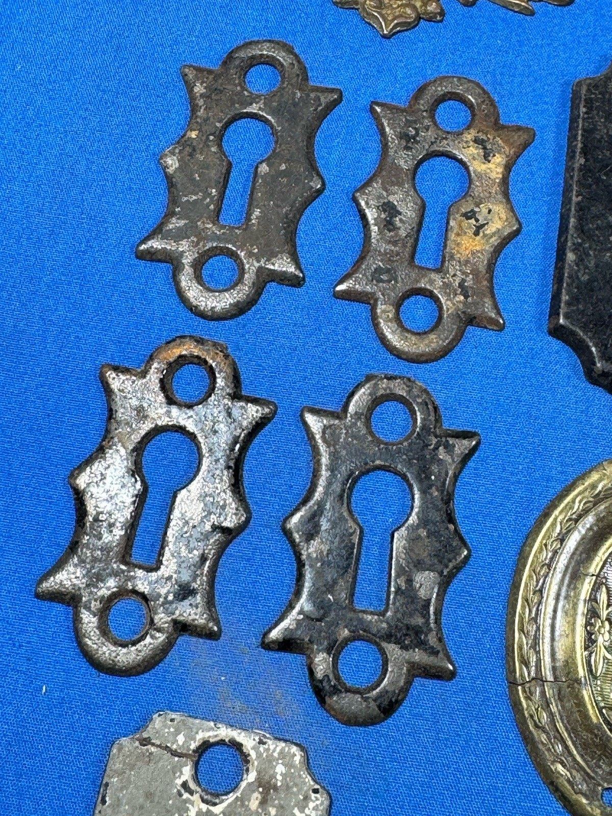 12 Old Keyhole Escutcheons ~ Brass, Iron, Steel Antique & Vintage Door Hardware