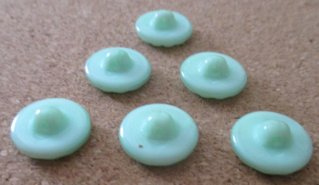 6-Czech Glass Art Deco-Fancy Border & Gold Circle Mint Green Buttons #34-16.47mm