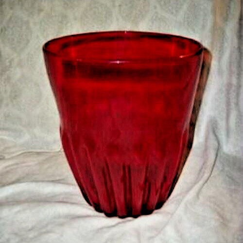 Italian Murano Handblown Glass Trash Can Vanity Wastebasket Ruby Bubbles MCM