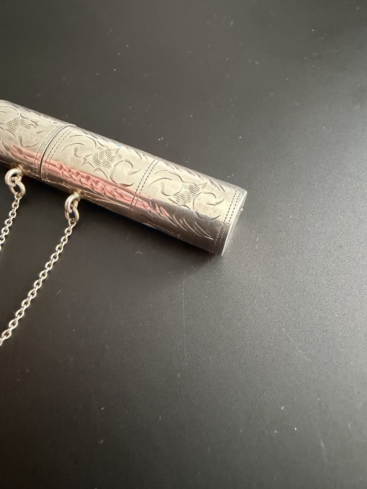 Victorian Style Solid Silver Needle Case Pendant Bright Cut CME Jewellery 1995