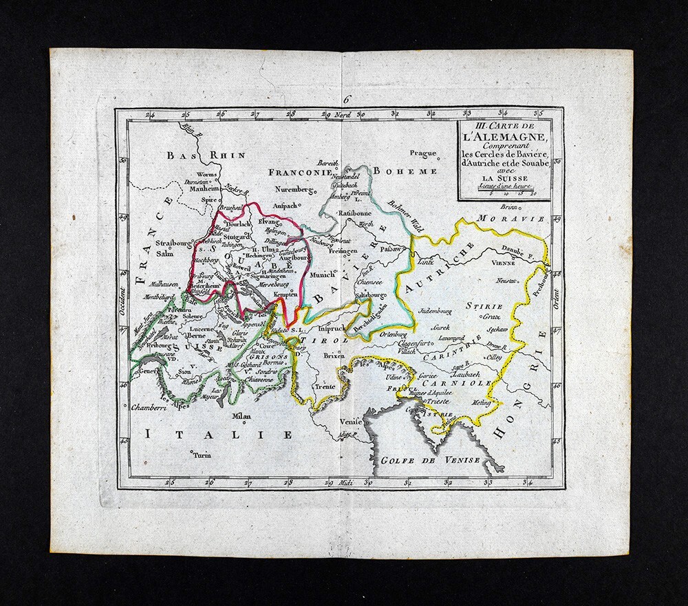 1810 Delalain Map Germany Souabe Switzerland Bavaria Austria Alps Salzburg EU