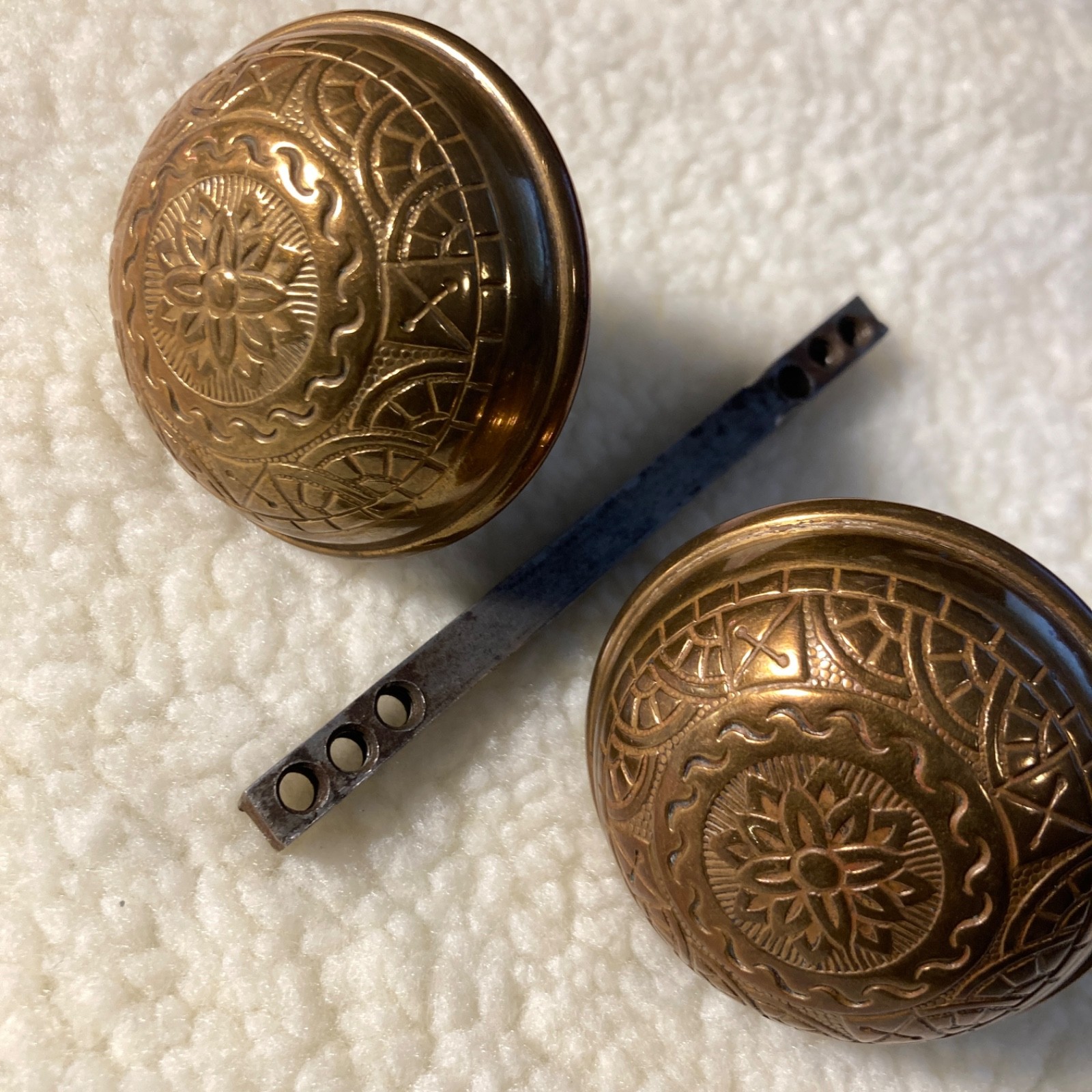 Vintage Victorian Eastlake Brass Door Knobs (Set E) No Screws, READ DESCRIPTION
