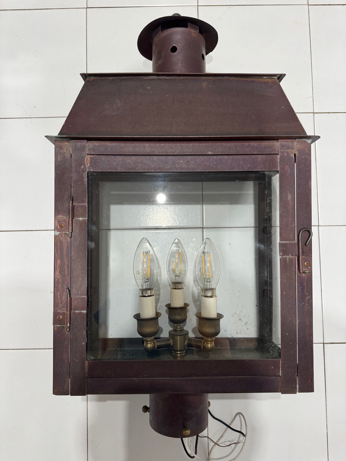 Huge Antique Copper, Brass, & Glass Lantern Post Light