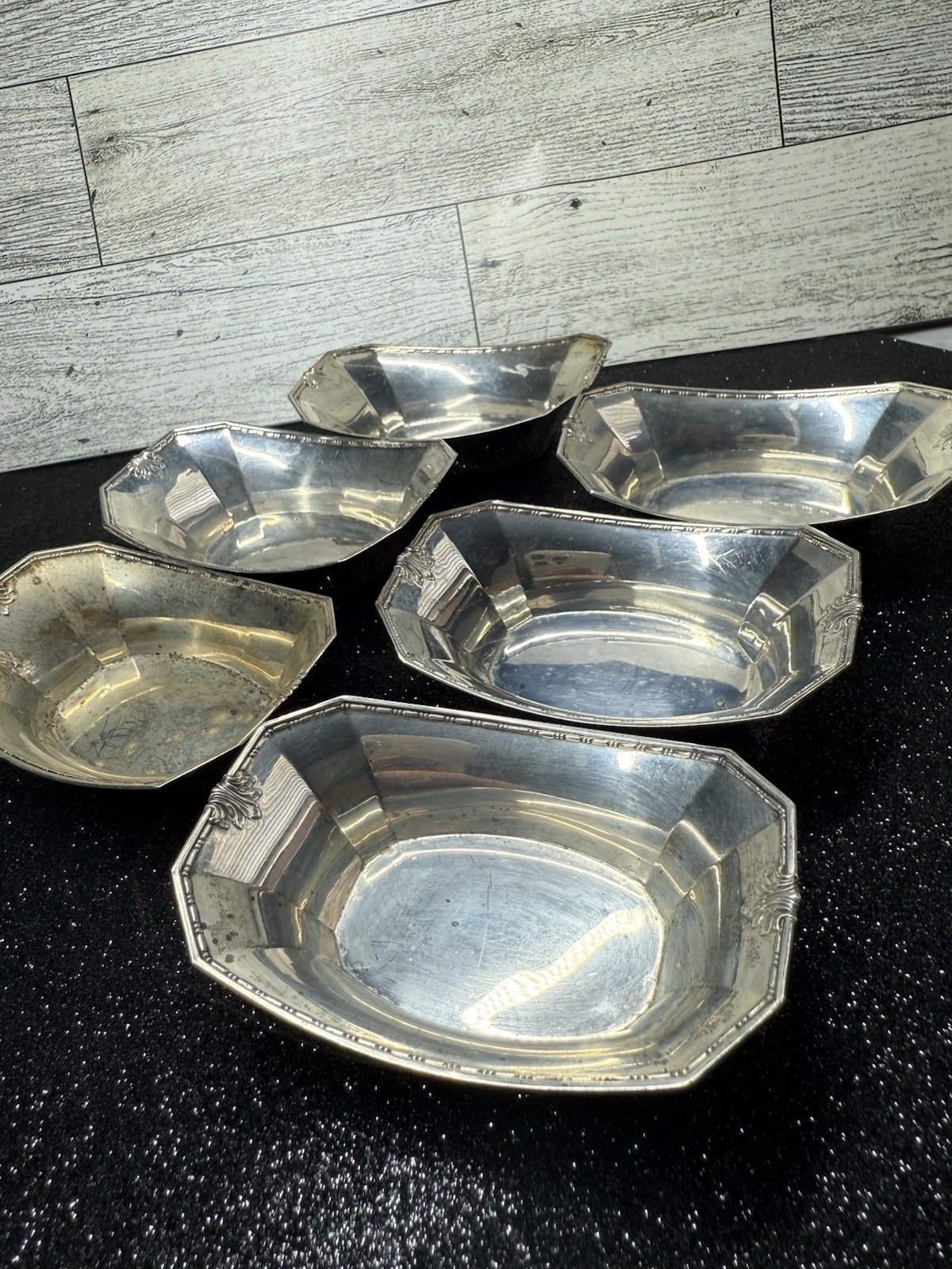 Set of 6 Watson Sterling Silver Nut Dishes #1065 Crown W Lion Mark, 4.3 oz