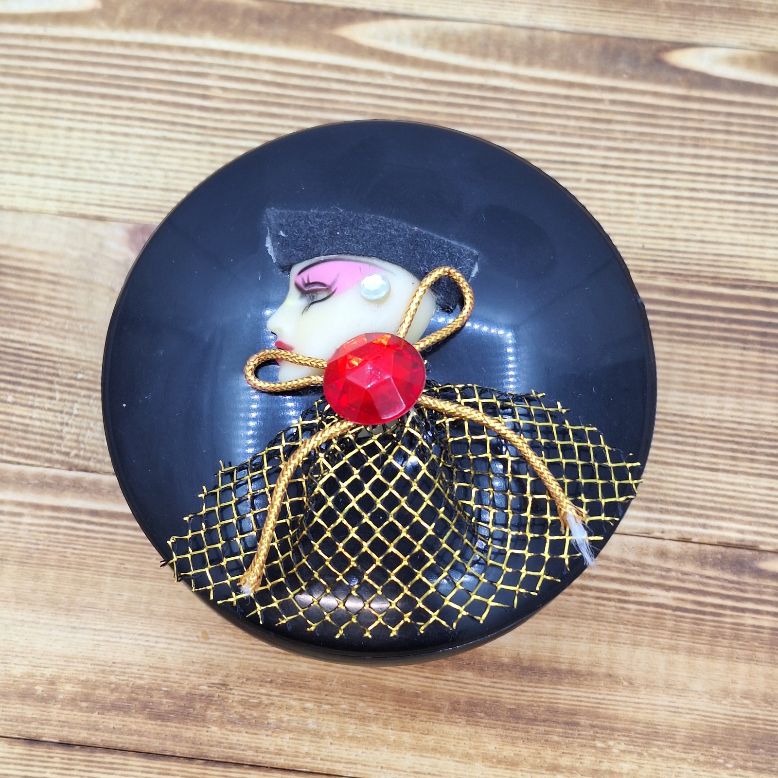 Vintage Chinese Jewelry/Trinket Box Black 4″ Diameter Unique