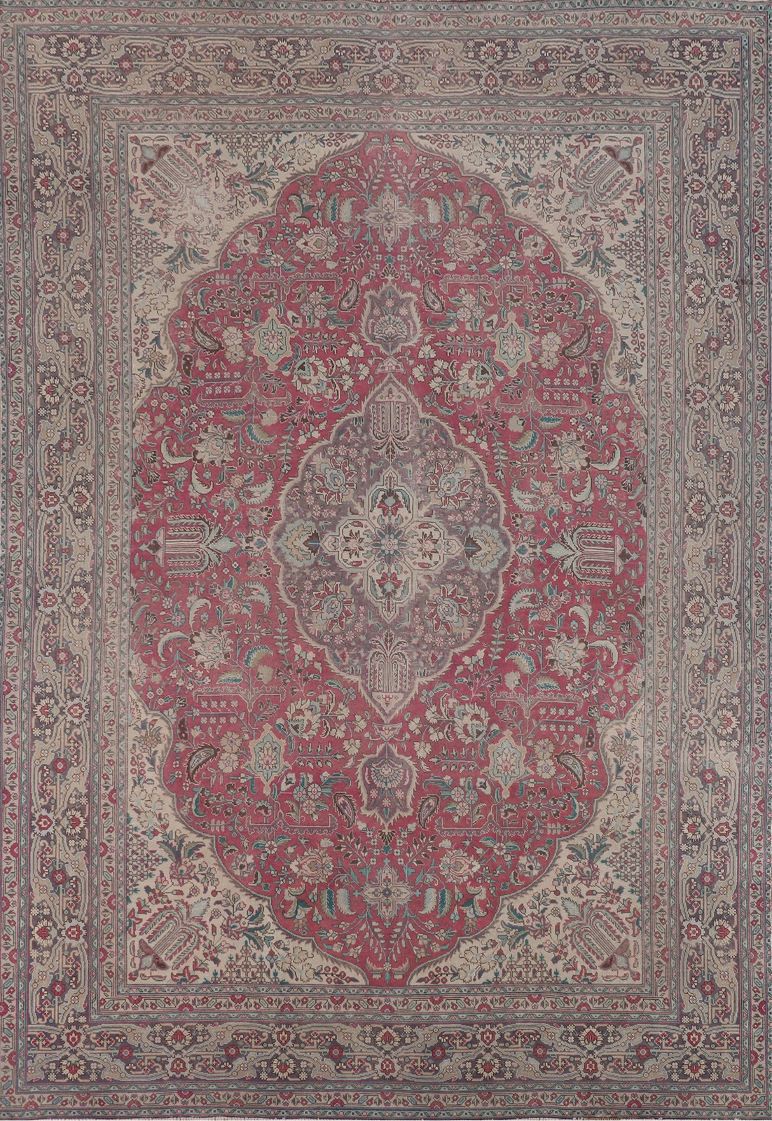 Pink Medallion Semi-Antique Area Rug 9×13 Wool Hand-made Living Room Carpet