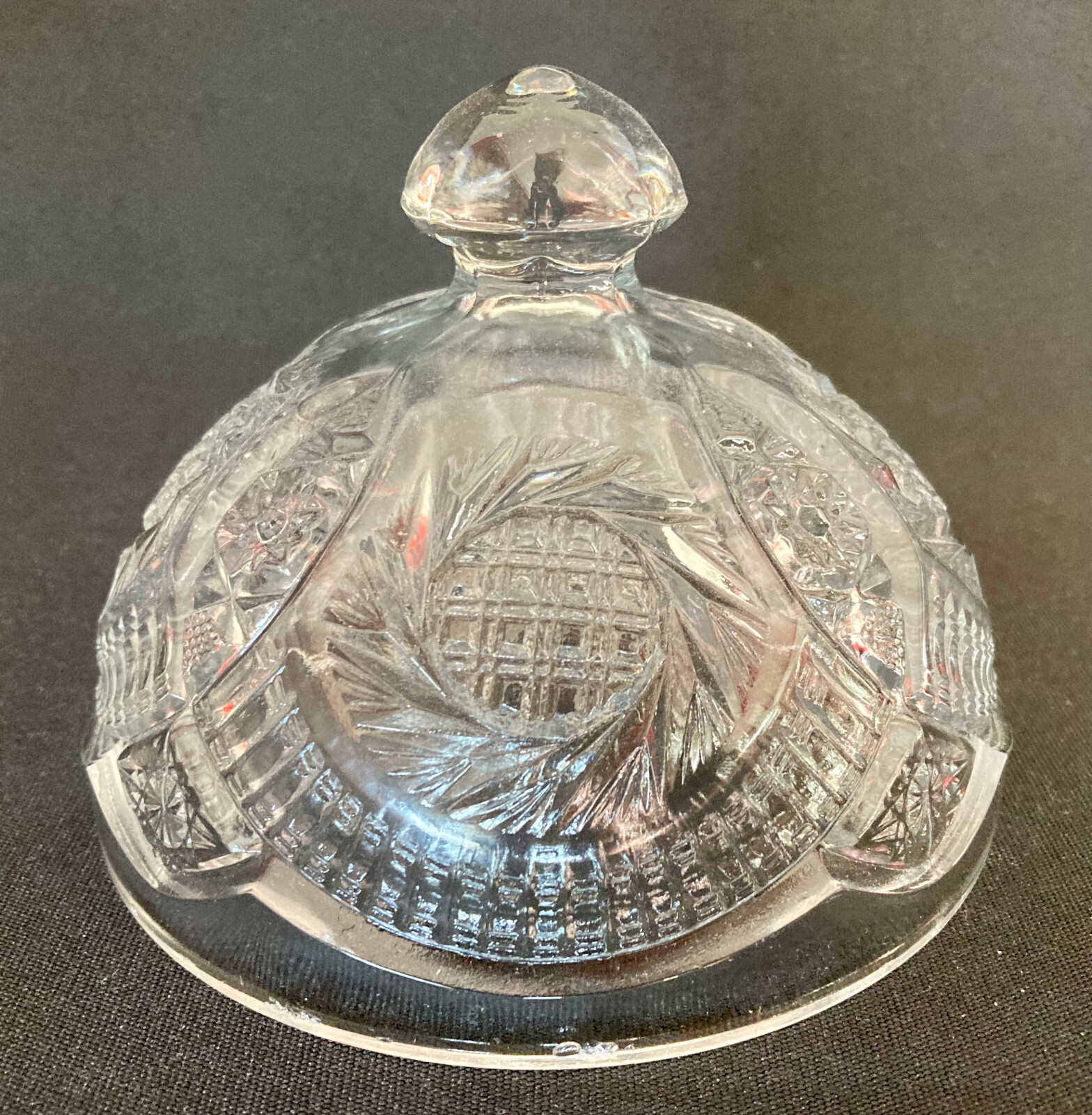 EAPG Antique Pattern AZTEC SUNBURST BUTTER LID McKee Glass Co.