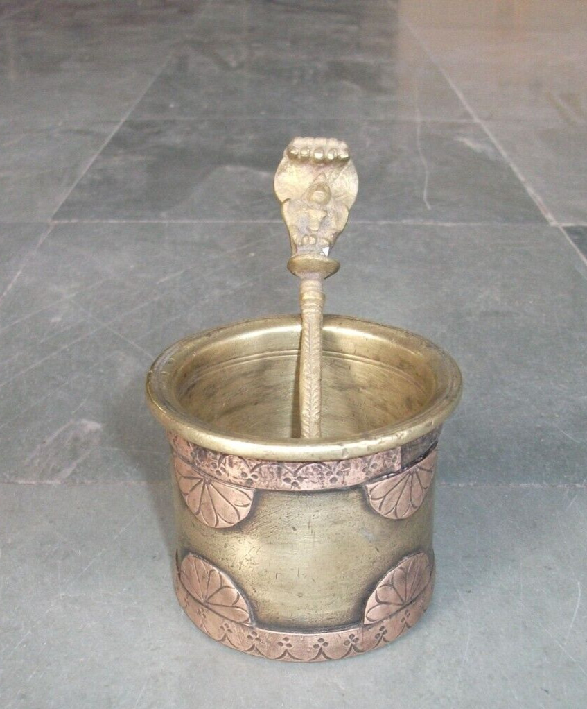 Vintage Solid Copper Fitted Engraved Fitted Handcrafted Brass Holy Water Pot