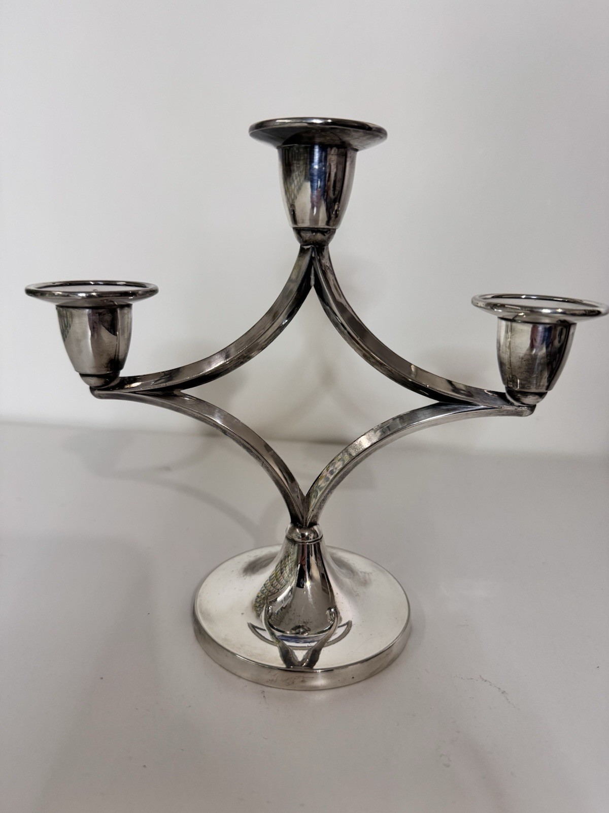 Vintage Art Deco Silver Plated Lantern Of England Tri Candlestick Holder