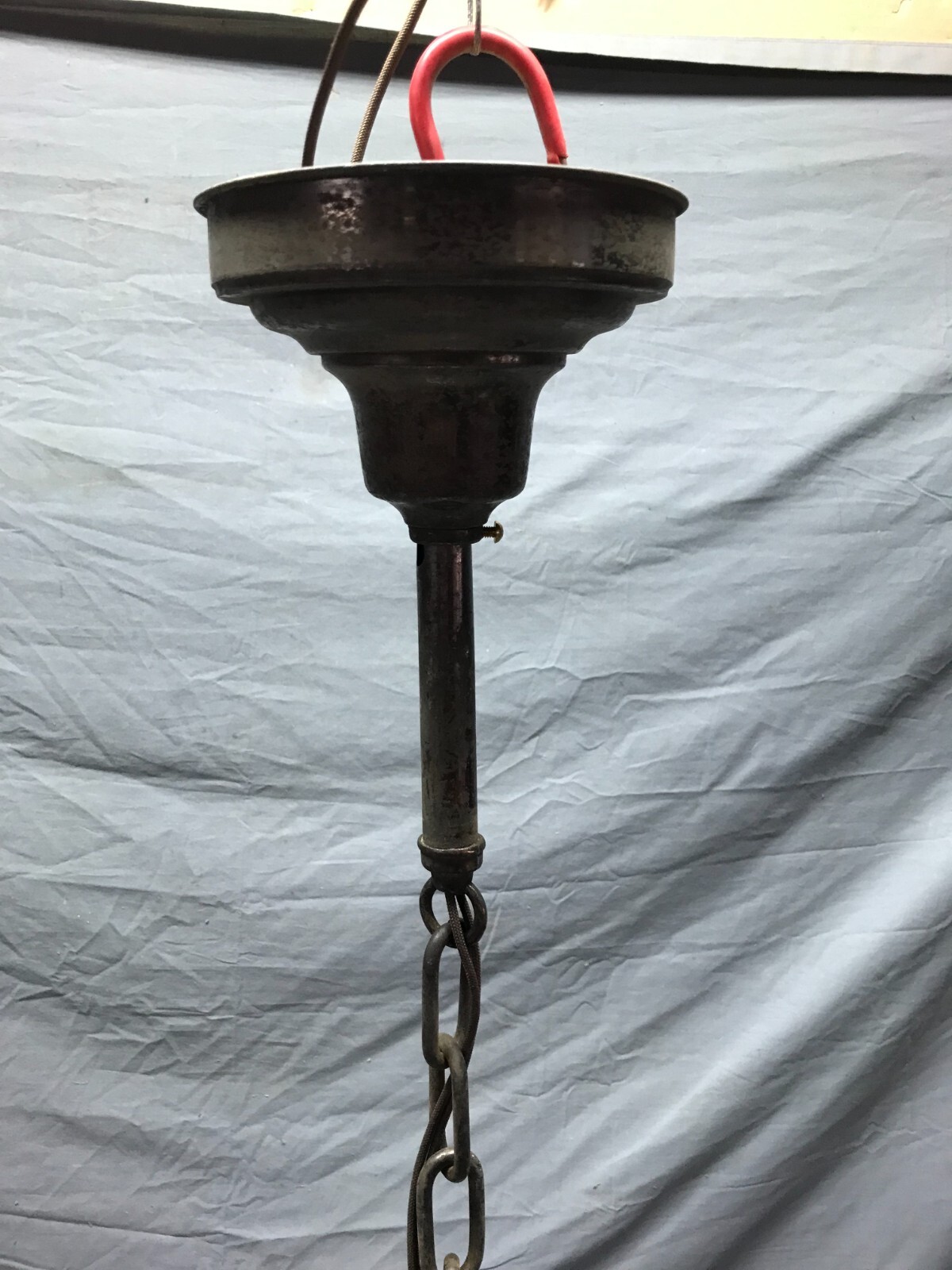 Antique 9″ Schoolhouse Bank Ceiling Light White Glass Globe VTG Bronze 295-23B