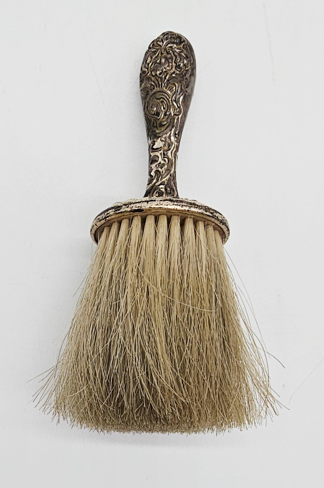 Clothing or Crumb Brush Silver Plate Repousse Ornate Handle Medium-Soft Bristles