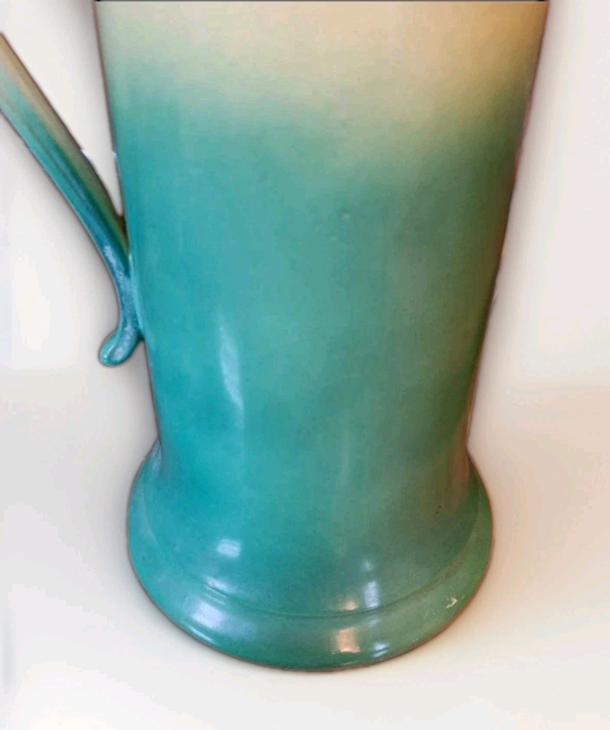 Large 13.5″ Antique Haynes Ware Holland Sunset Green Yellow Pottery Pitcher