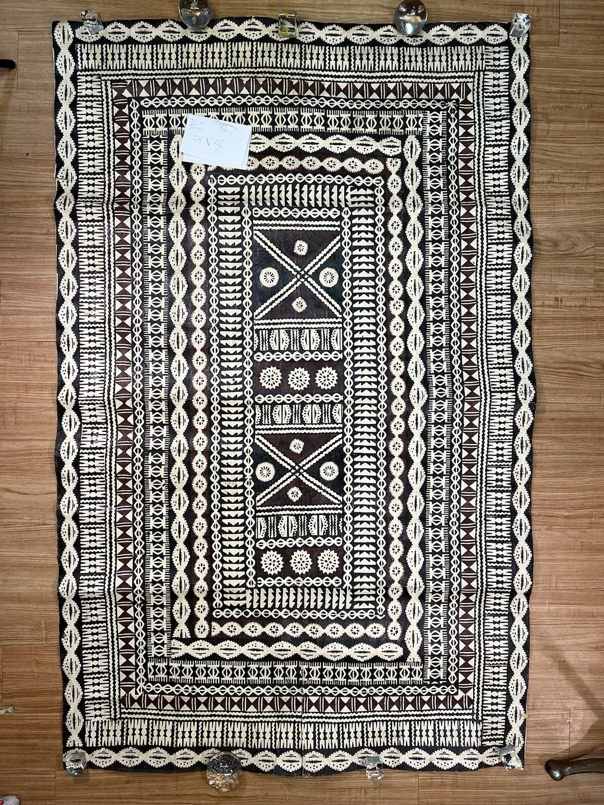 Pacific Islands Samoa Tuvalu Polychrome Bark cloth Floor Mat first half 20th c#2