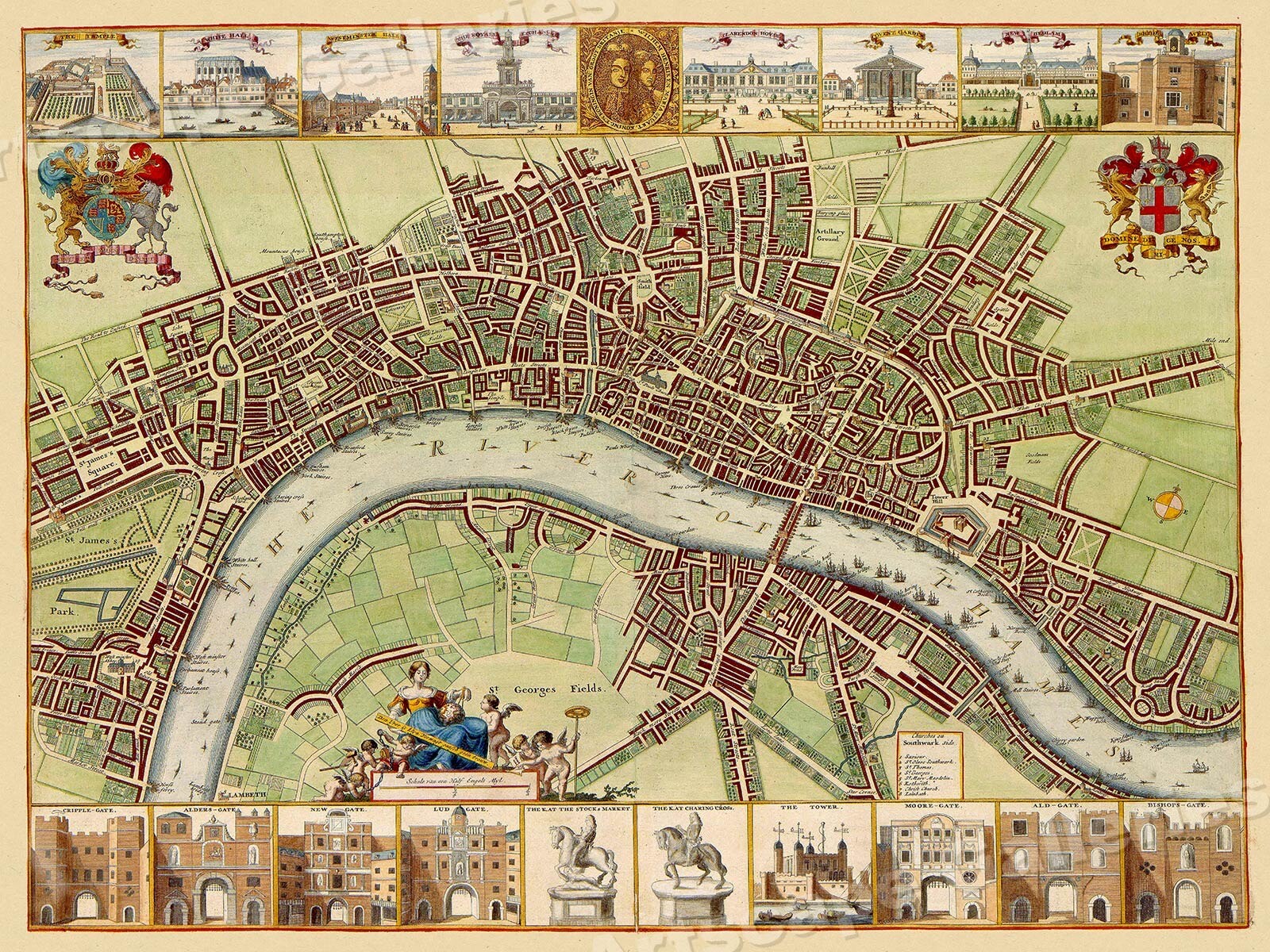 London 1680’s Interesting Historic Old City Map – 24×32