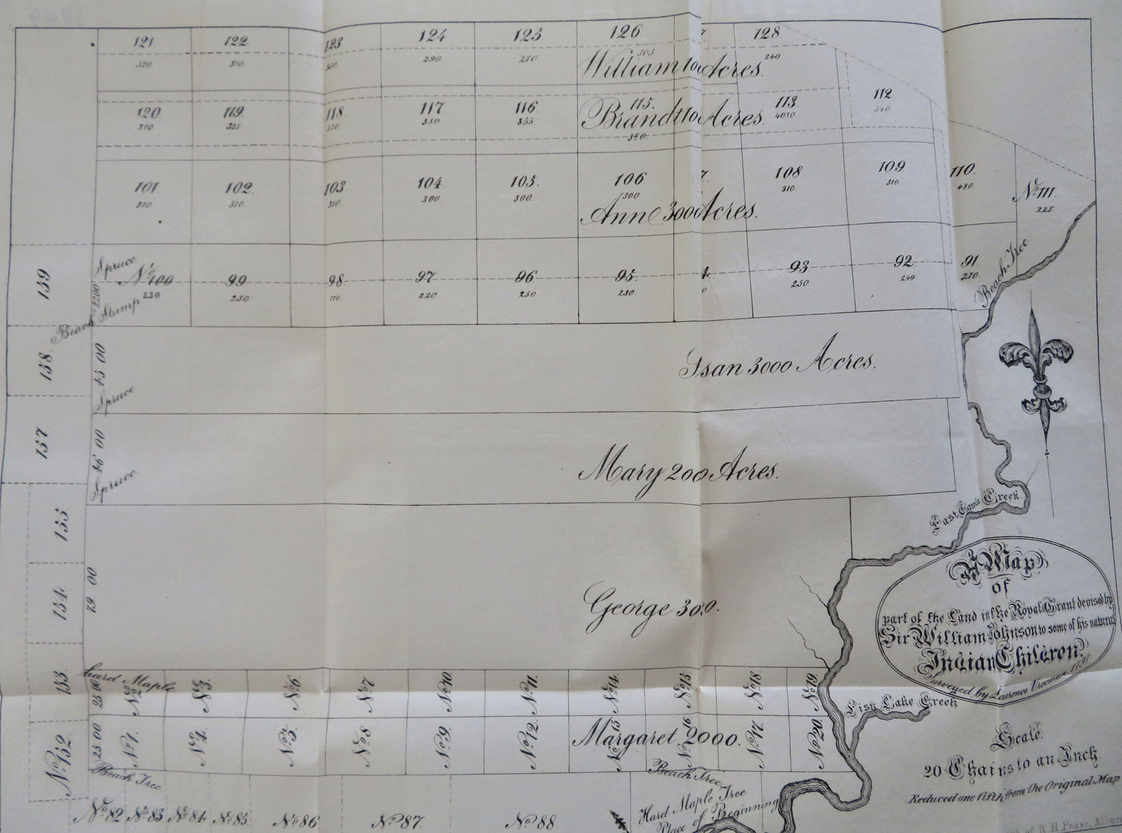 Sir William Johnson Royal Grant New York City 1849 historical lithographed map