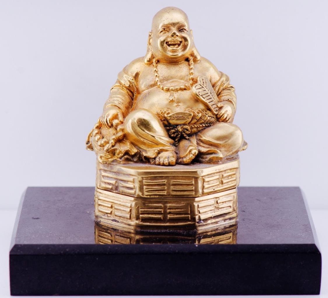 Antique Desk Clock Chinese Qing Dynasty Buddha Figure Gilt Bronze Verge Fusee