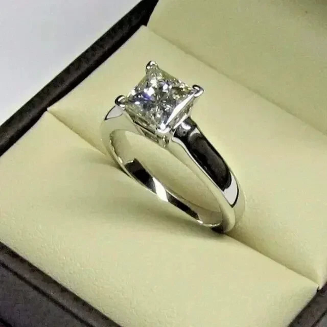 2Ct Princess-Cut Lab Created Solitaire Engagement Ring 14K White Gold Plated