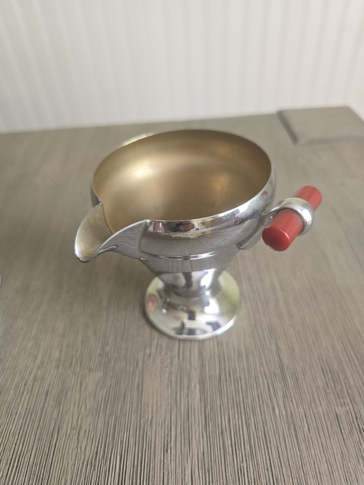 Manning Bowman Signed Art Deco Chrome Cherry Red Bakelite Sugar & Creamer Set