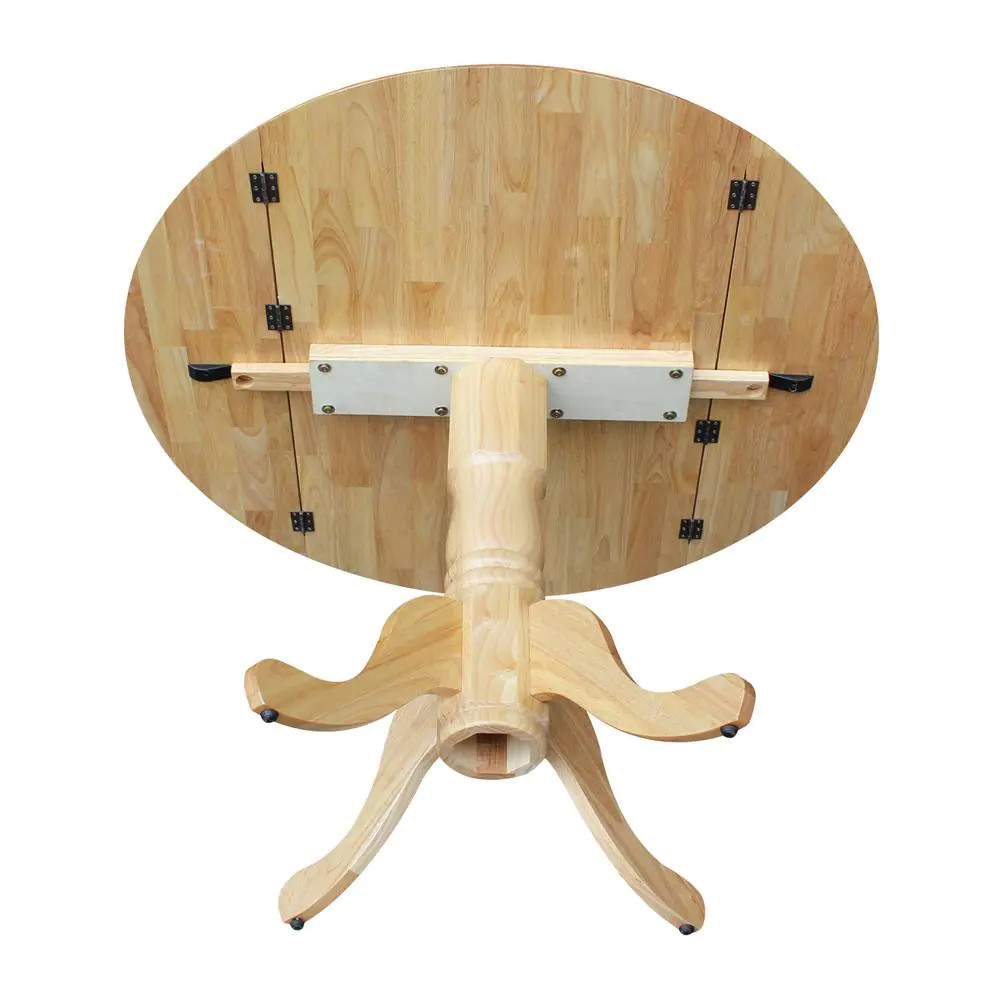 Dining Table Dual Drop Leaves Solid Wood Natural Pedestal Seats 4 People Durable