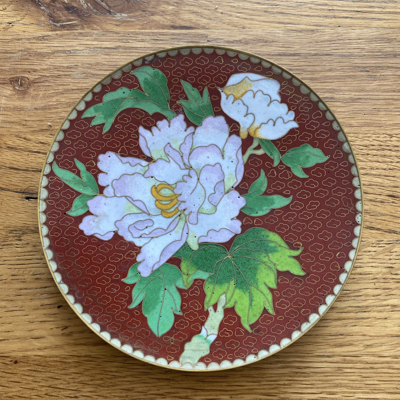Antique Chinese Cloisonné Plate Floral chrysanthemum Art Metal Enamel