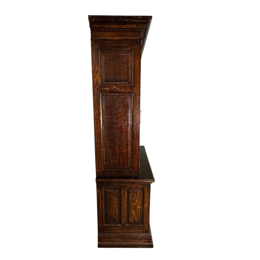 Raised Panel Step Back Oak Cupboard, Tiger Sawn Oak, 1890s #22473