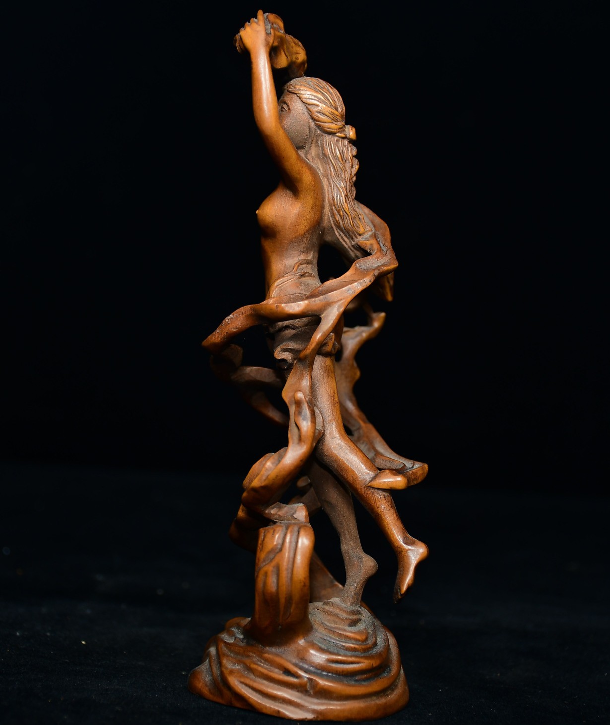 Vintage Wood Wooden Carved Figure Hand Comb Oriental Auspicious Decor Intricate