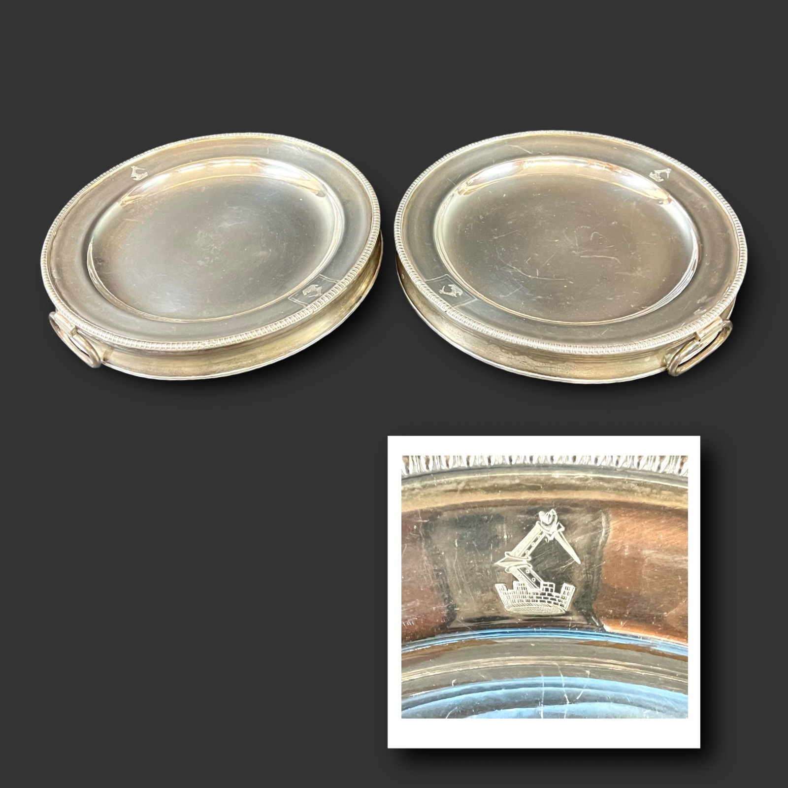 19th Century Silver Plate Food Warmers hot water trays with Armorials
