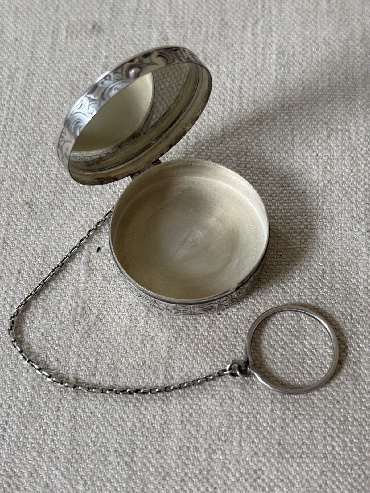 Antique Sterling Silver Engraved Compact Chatelaine Case