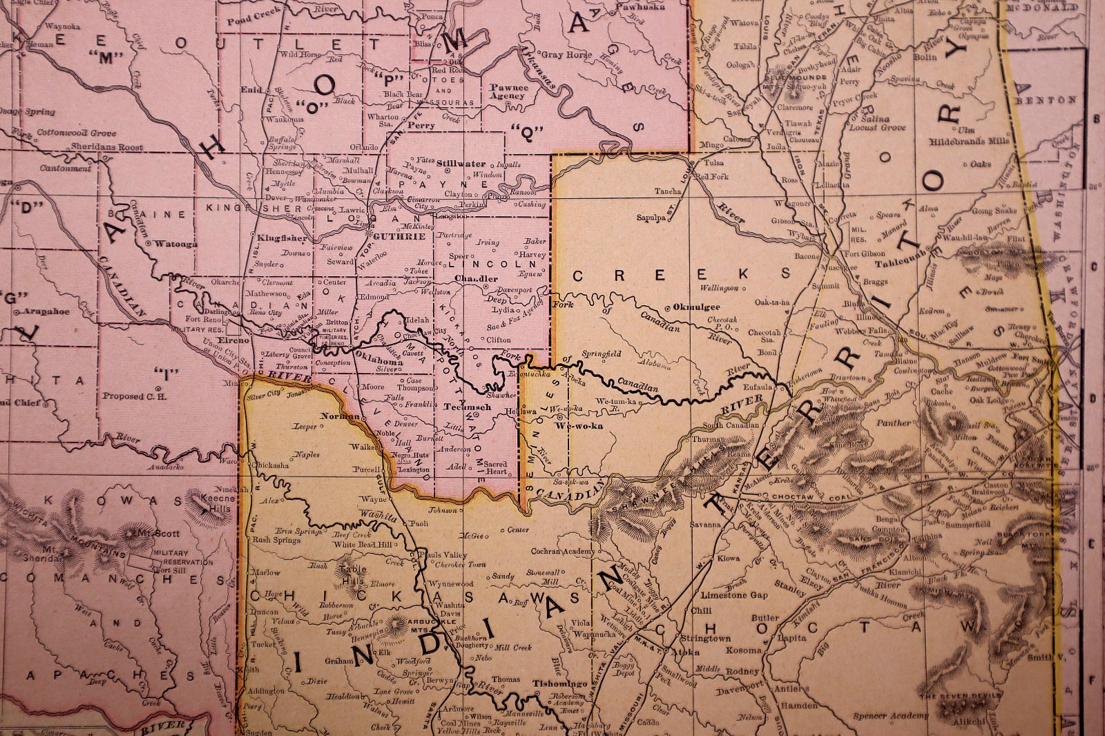 Antique 1894 Map ~ Oklahoma & The Indian Territory by Rand McNally 10×14