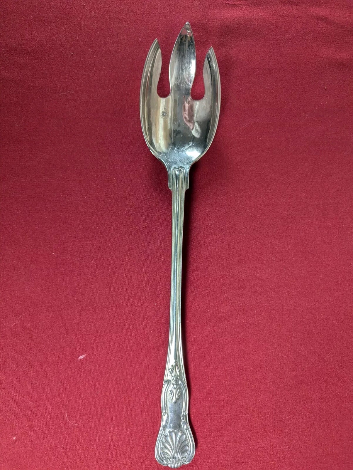 F B Rogers Bros Serving Shell Pattern Spork Silver Plate Ornate Italy 13″ Vtg