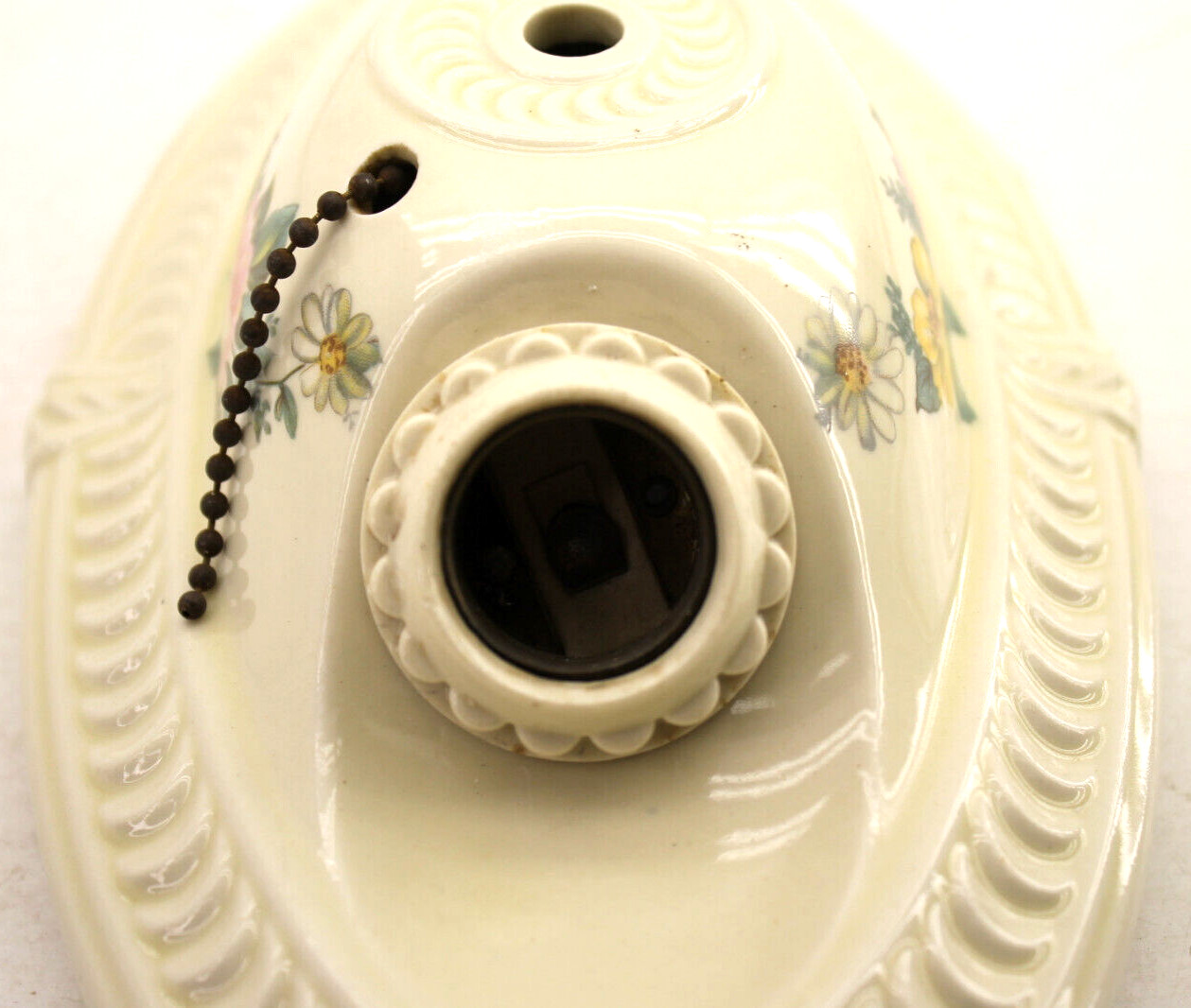Stunning EMBOSSED 2-Bulb Ceramic Ceiling Sconce Light Early 1900’s Floral Flower