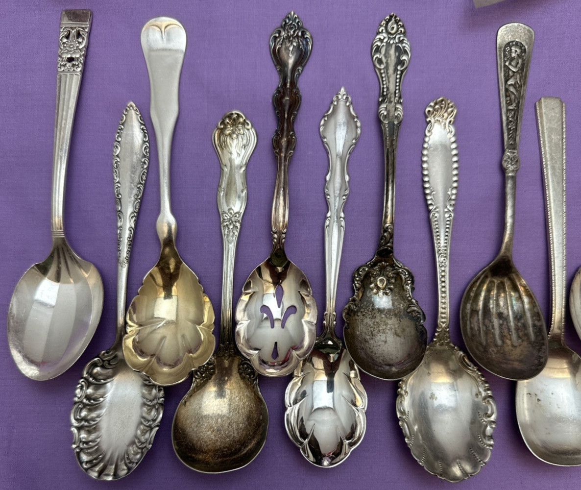 30 Pc Antique to Vintage Mix Silverplated SUGAR SPOONS SHELLS SHOVELS & SIFTERS