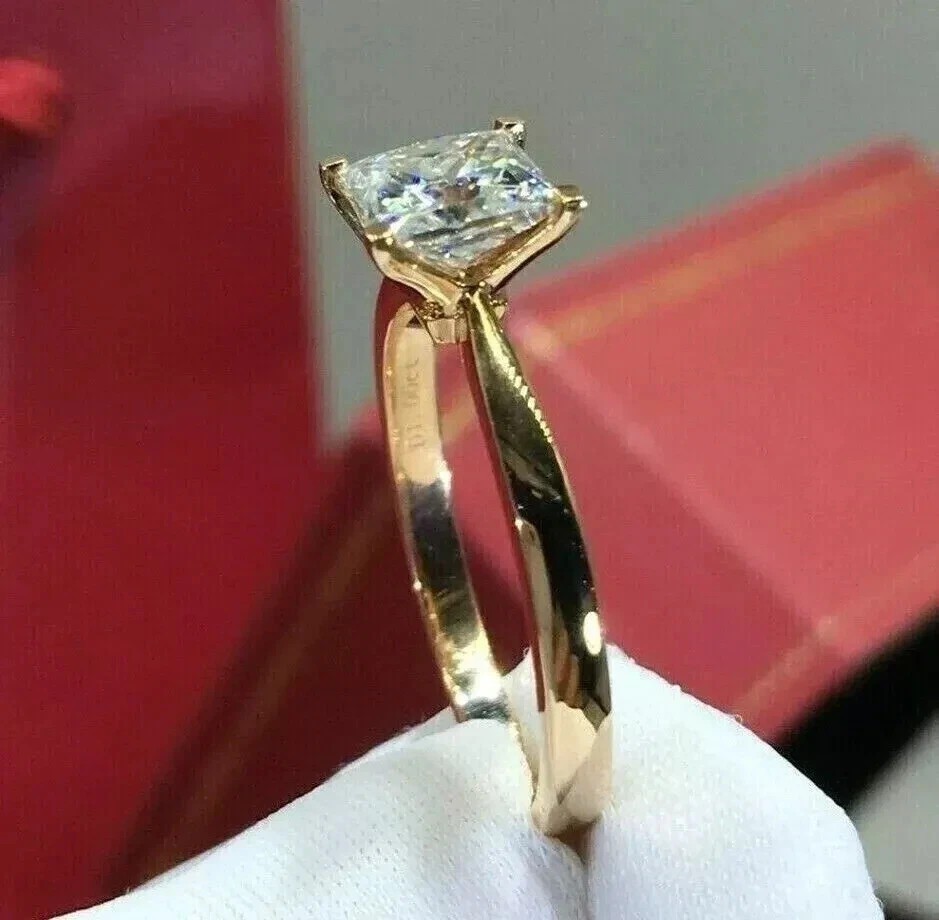 2Ct Princess-Cut Lab Created Solitaire Engagement Ring 14K Yellow Gold Plated