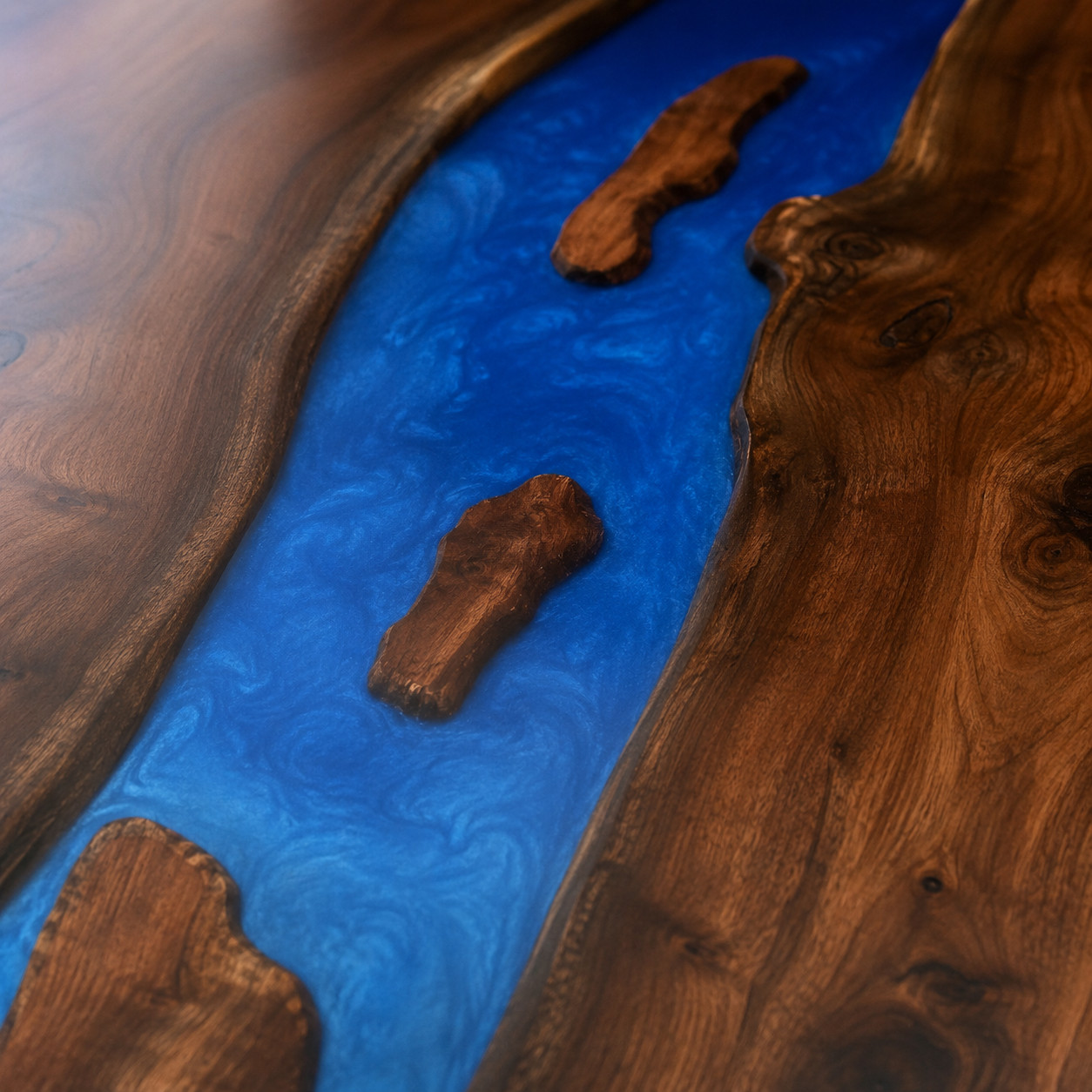 Epoxy Coffee Table | Blue Ocean Live Edge Wood Table | Custom Living Room Furnit