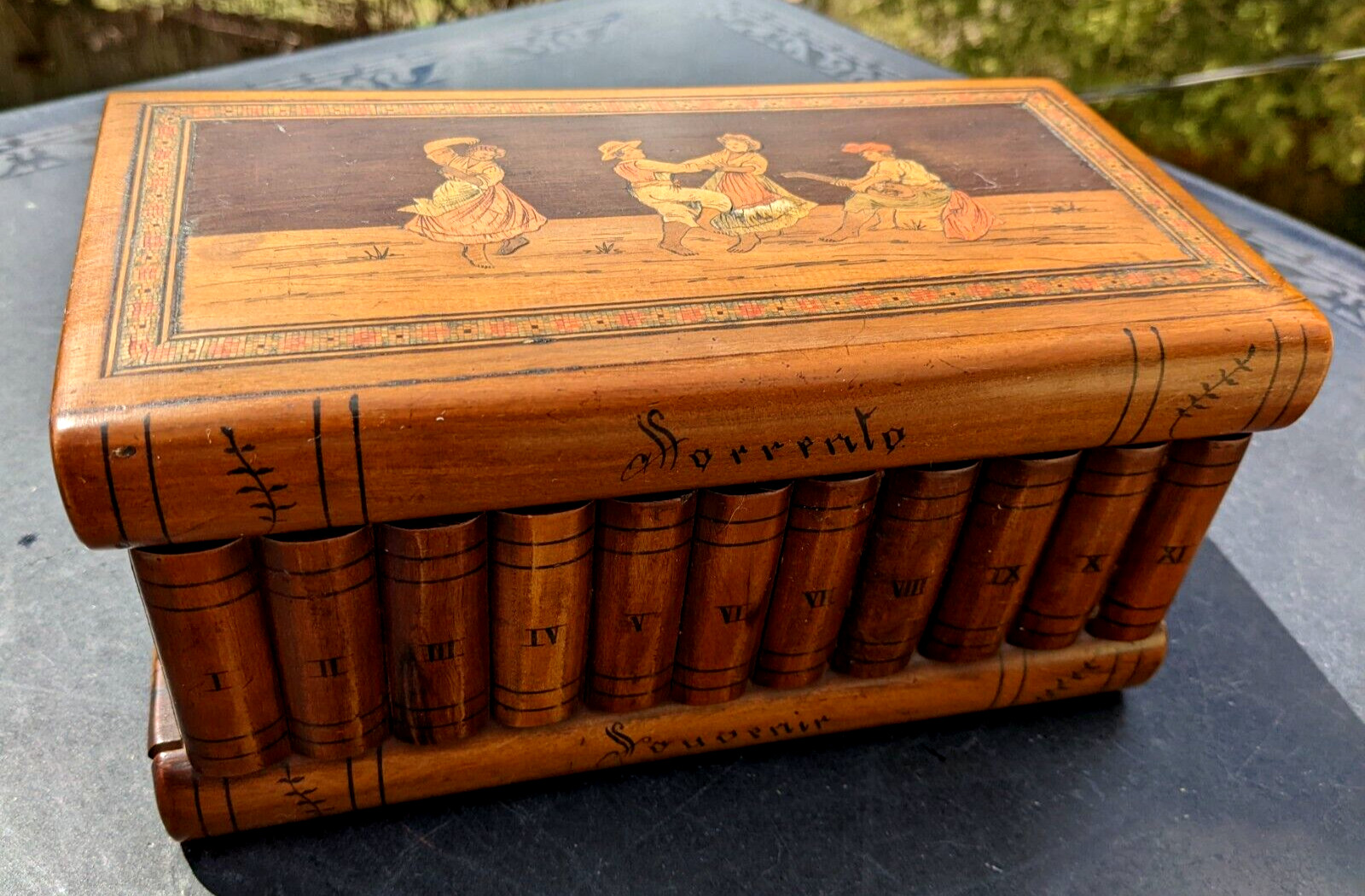 Antique Italian Ware Inlaid Folk Art Style Souvenier Book Box – Dancing Kids